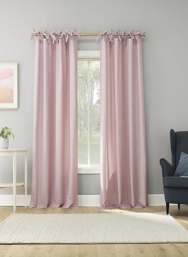 صن زيرو ستارة Sun Zero Roxy Generation Slub Texture Tacked Bow Semi-Sheer Tie Top Curtain Panel، مقاس 50 بوصة × 63 بوصة، لون وردي - Image 5