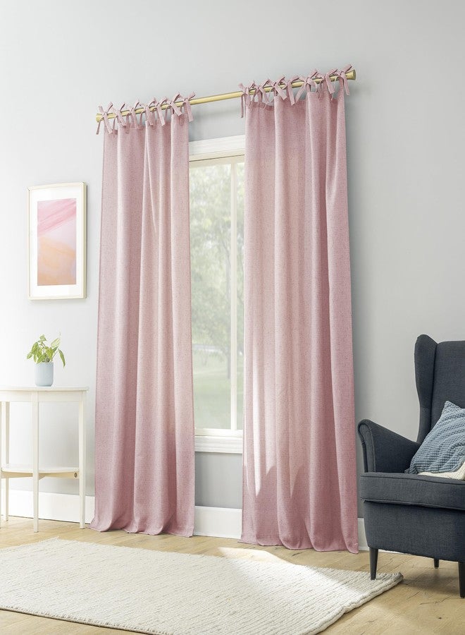 صن زيرو ستارة Sun Zero Roxy Generation Slub Texture Tacked Bow Semi-Sheer Tie Top Curtain Panel، مقاس 50 بوصة × 63 بوصة، لون وردي - Image 4