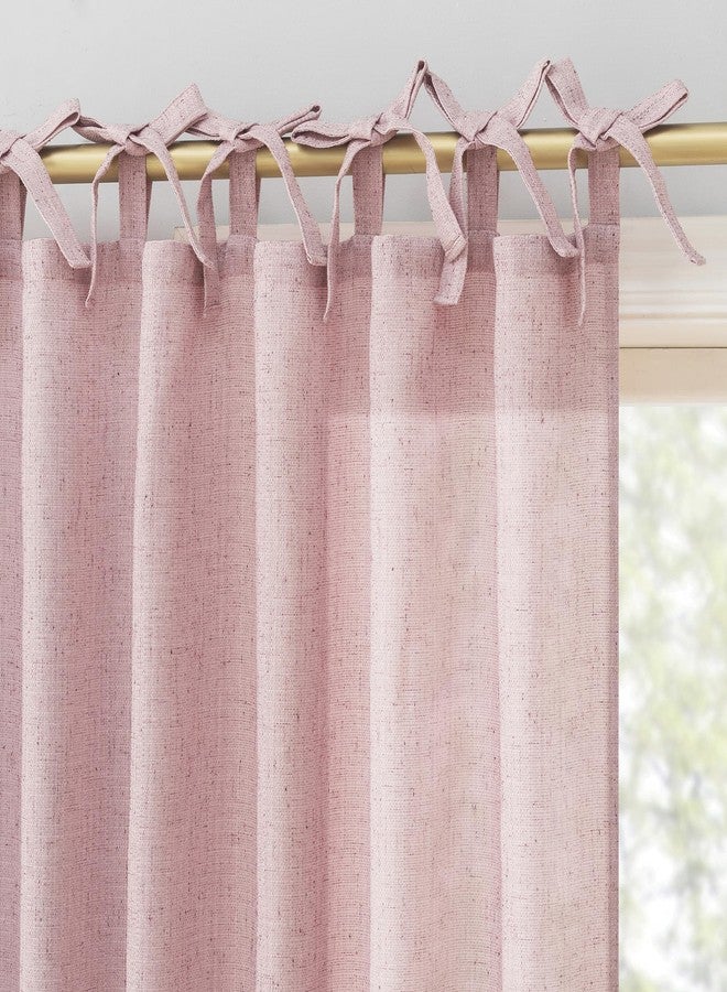 صن زيرو ستارة Sun Zero Roxy Generation Slub Texture Tacked Bow Semi-Sheer Tie Top Curtain Panel، مقاس 50 بوصة × 63 بوصة، لون وردي - Image 1