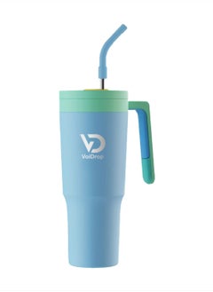 Quencher H2.0 FlowState Stainless Steel Vacuum 1200ml Straw Lid Stainless Steel Insulated Travel Mug Cupholder Friendly Keeps Cold for 24 Hours Sky Blue