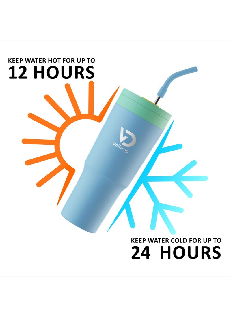 Generic - Quencher H2.0 FlowState Stainless Steel Vacuum 1200ml Straw Lid Stainless Steel Insulated Travel Mug Cupholder Friendly Keeps Cold for 24 Hours Sky Blue - Image 1