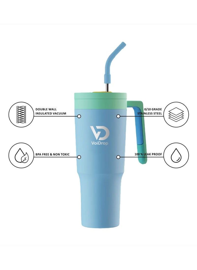 Generic - Quencher H2.0 FlowState Stainless Steel Vacuum 1200ml Straw Lid Stainless Steel Insulated Travel Mug Cupholder Friendly Keeps Cold for 24 Hours Sky Blue - Image 1