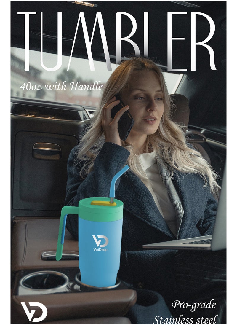 Generic - Quencher H2.0 FlowState Stainless Steel Vacuum 1200ml Straw Lid Stainless Steel Insulated Travel Mug Cupholder Friendly Keeps Cold for 24 Hours Sky Blue - Image 1