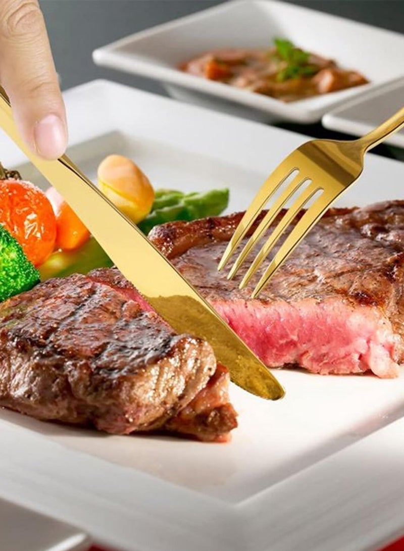 Gold Stainless Steel Cutlery,Durable Gold Polished Knives, Spoons and Forks,30 Piece Cutlery for Kitchen,Knife Spoon Forks Set