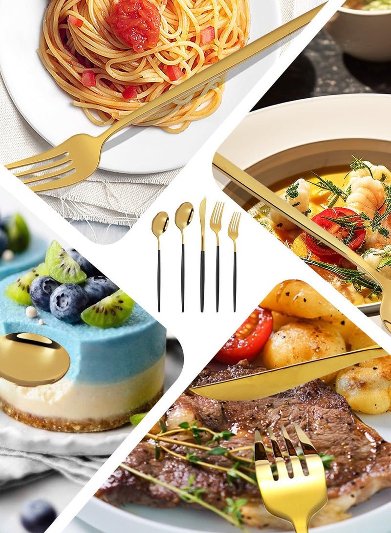 Gold Stainless Steel Cutlery,Durable Gold Polished Knives, Spoons and Forks,30 Piece Cutlery for Kitchen,Knife Spoon Forks Set