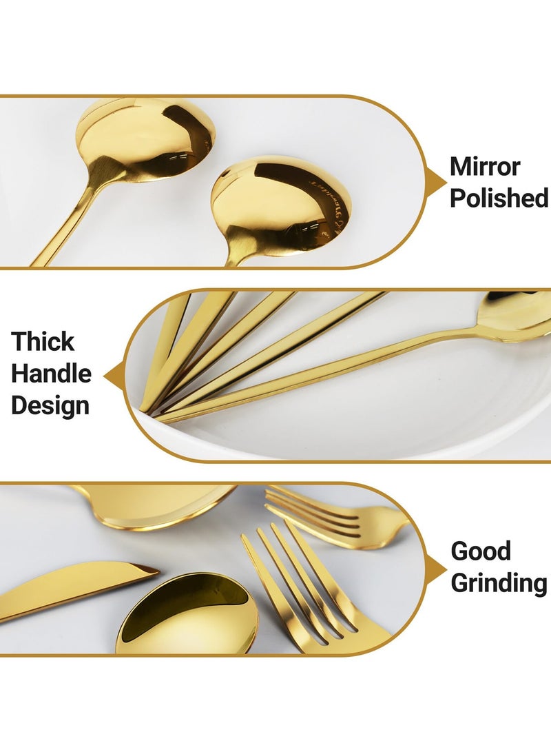 Gold Stainless Steel Cutlery,Durable Gold Polished Knives, Spoons and Forks,30 Piece Cutlery for Kitchen,Knife Spoon Forks Set