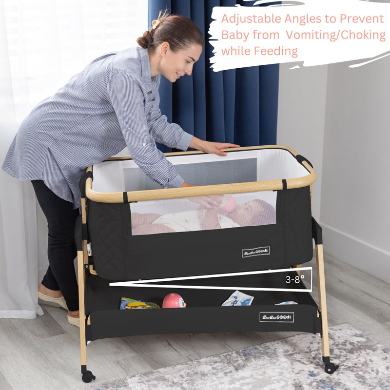 BaeBae Goods 3 In 1 Baby Bassinet with Wheels, Portable Bedside Sleeper for Baby with 7 Adjustable Heights and Foam Mattress, Baby Bedside Crib for Newborns and Infants with Storage Basket, Carry Bag Included - Image 3