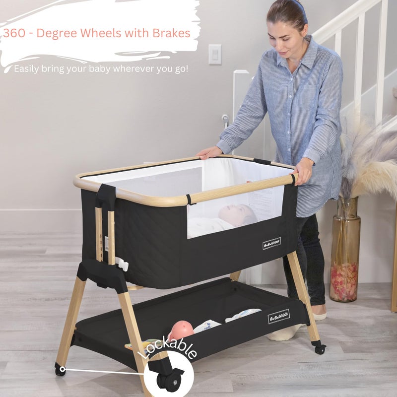 BaeBae Goods 3 In 1 Baby Bassinet with Wheels, Portable Bedside Sleeper for Baby with 7 Adjustable Heights and Foam Mattress, Baby Bedside Crib for Newborns and Infants with Storage Basket, Carry Bag Included - Image 4