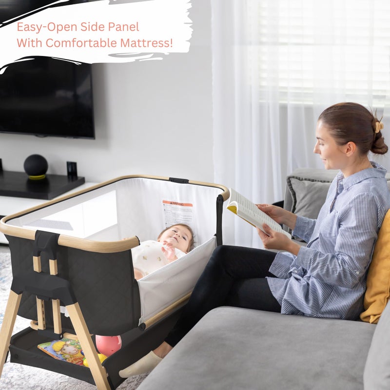 BaeBae Goods 3 In 1 Baby Bassinet with Wheels, Portable Bedside Sleeper for Baby with 7 Adjustable Heights and Foam Mattress, Baby Bedside Crib for Newborns and Infants with Storage Basket, Carry Bag Included - Image 5