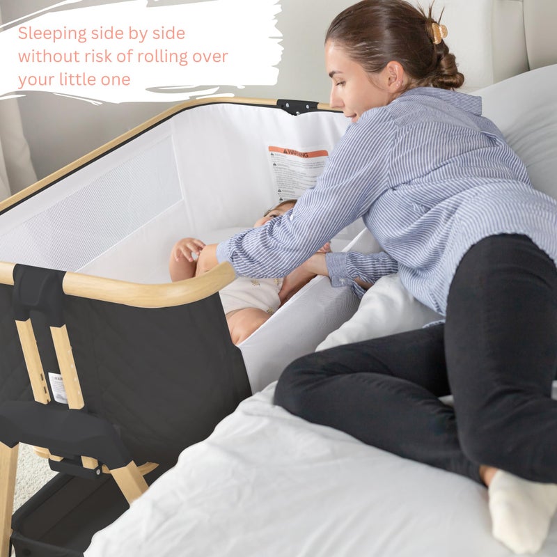 BaeBae Goods 3 In 1 Baby Bassinet with Wheels, Portable Bedside Sleeper for Baby with 7 Adjustable Heights and Foam Mattress, Baby Bedside Crib for Newborns and Infants with Storage Basket, Carry Bag Included - Image 2