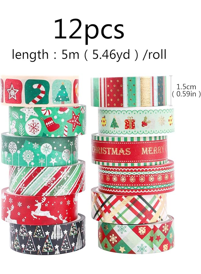 erorex Washi Tape Set Of 12 Rolls Christmas Gold Silver Washi Masking Tape Decorative Tape For Scrapbooking Diy Crafts Crafters Embellished Journals Planner Cards Gift Wrapping Ribbons Wedding  - Image 2