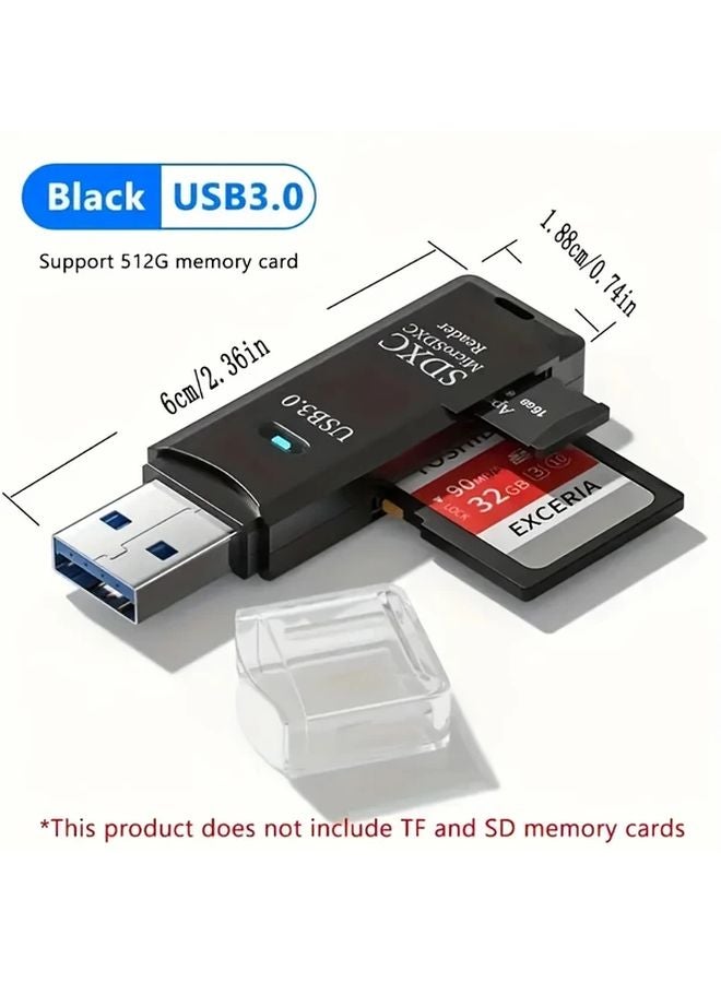 Black USB 3 0 2 In 1 Multi Card Reader High Speed Micro SD TF Memory Flash Drive Adapter - Image 1