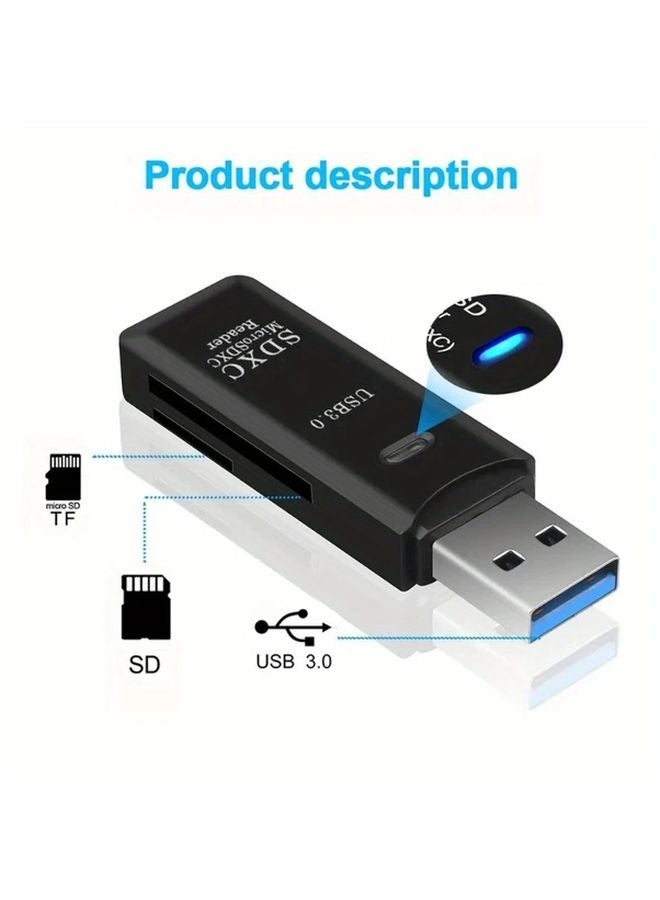 Black USB 3 0 2 In 1 Multi Card Reader High Speed Micro SD TF Memory Flash Drive Adapter - Image 5