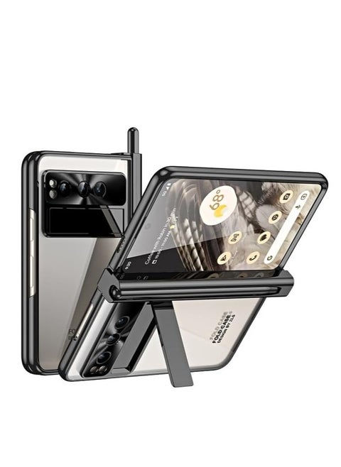 Foldable case for Google Pixel with stylus, plated clear back, built-in screen protector, stand, hinge protection, full body case cover for Google Pixel Fold