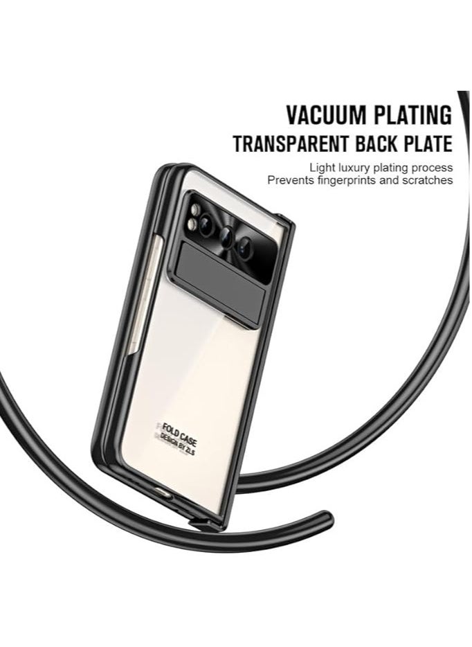 Foldable case for Google Pixel with stylus, plated clear back, built-in screen protector, stand, hinge protection, full body case cover for Google Pixel Fold