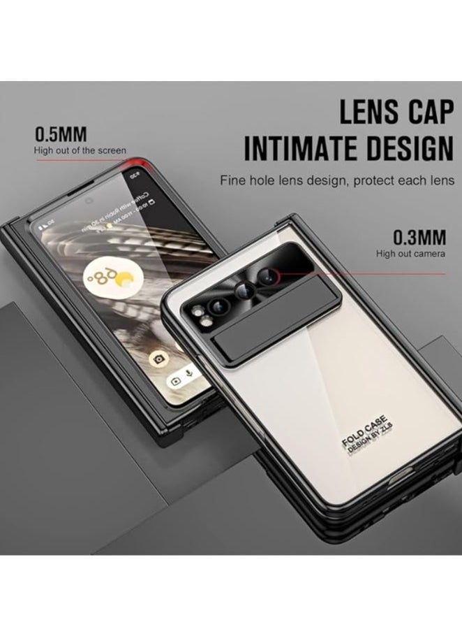 Foldable case for Google Pixel with stylus, plated clear back, built-in screen protector, stand, hinge protection, full body case cover for Google Pixel Fold