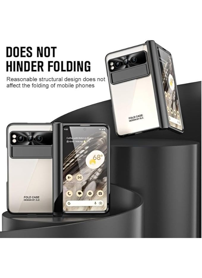 Foldable case for Google Pixel with stylus, plated clear back, built-in screen protector, stand, hinge protection, full body case cover for Google Pixel Fold
