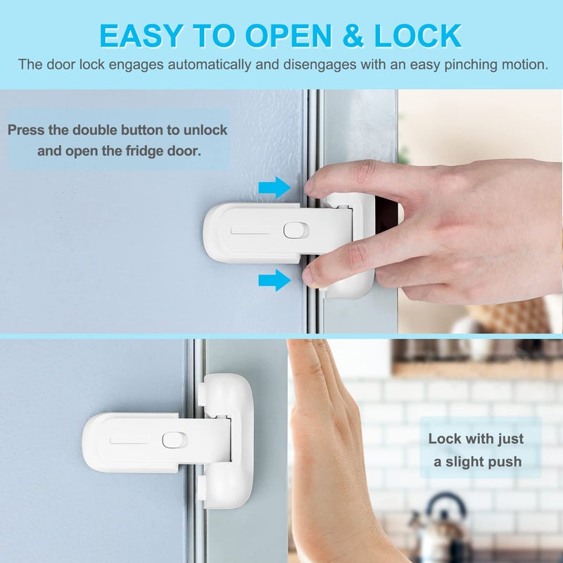 CLYMENE Refrigerator Fridge Freezer Door Lock for Kids, Child Proof Refrigerator Latch Lock to Keep Door Closed, No Tools Required and Easy Installation (White) - Image 2