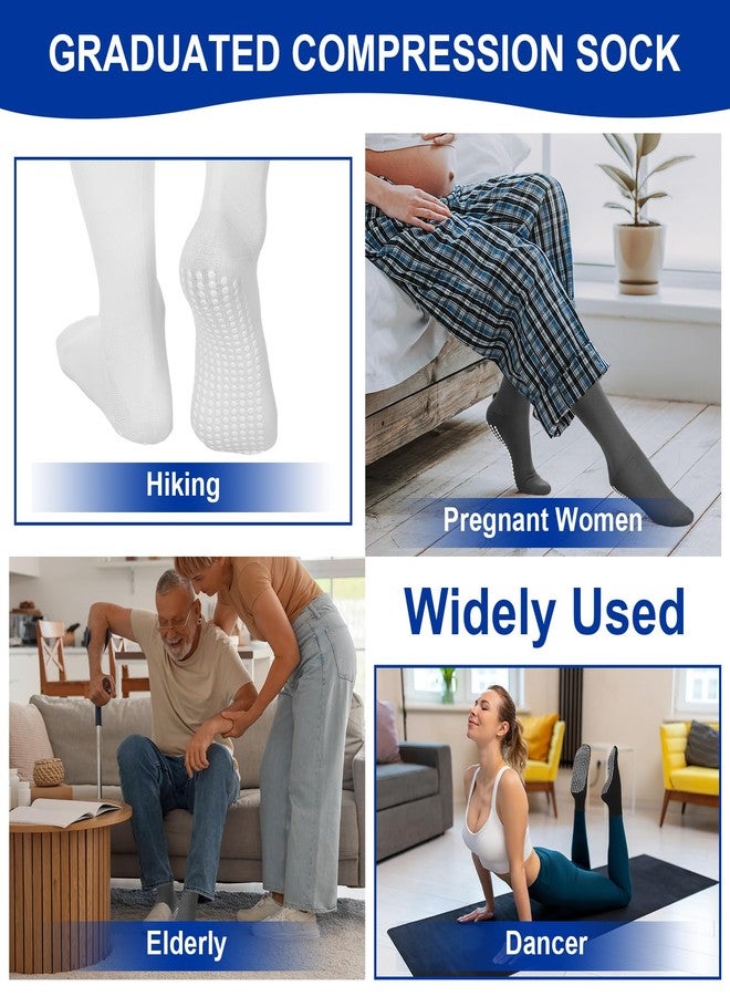 Croloose 3 Pair Non Slip Compression Socks for Women Men 20-30mmhg Graduated Compression Socks with Grips for Nurse Pregnancy(Black, White, Gray,Stripe) - Image 4