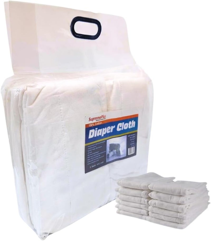 SupremePlus Prefold Cloth Diapers  12 Pack 21 x 14 inches  4 Ply Ultra Soft Super Absorbent Washable Reusable Cotton Burp Cloths for General Cleaning Glass Windows Cars  White - Image 2
