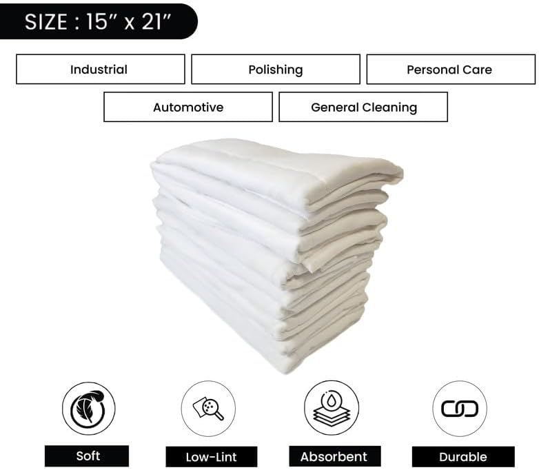 SupremePlus Prefold Cloth Diapers  12 Pack 21 x 14 inches  4 Ply Ultra Soft Super Absorbent Washable Reusable Cotton Burp Cloths for General Cleaning Glass Windows Cars  White - Image 3