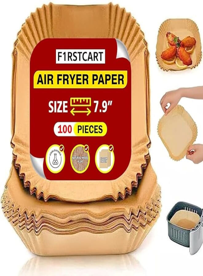 Yuwell F1RSTCART 100PCS Air Fryer Disposable Paper Liner, Square Non-Stick Air Fryer Parchment Paper for Baking Microwave Baking Oil-proof, 7.8inch/20cm, Round