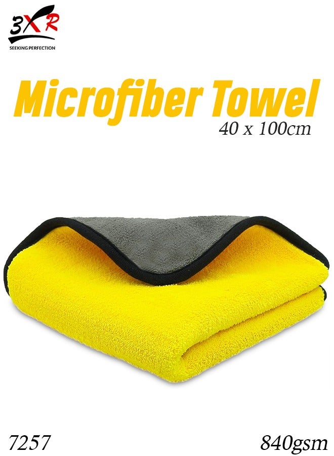 3XR Microfiber Towel 7257 – 40x100cm Dual-Sided Cleaning Cloth – 840GSM Thick, Lint-Free, Scratch-Free – 80% Polyester 20% Polyamide – Grey & Yellow – for Car, Glass, Home, Office - Image 1