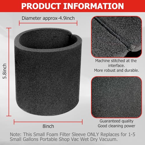 HASMX Small Foam Filter Sleeve Replacement for Shop Vac Type CC 9052600 90526 905-26 905-26-00 Wet/Dry Vacuum 1-5 Gallon Portable, Black (1-Pack) - Image 2
