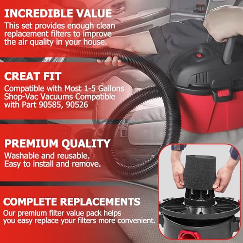 HASMX Small Foam Filter Sleeve Replacement for Shop Vac Type CC 9052600 90526 905-26 905-26-00 Wet/Dry Vacuum 1-5 Gallon Portable, Black (1-Pack) - Image 4
