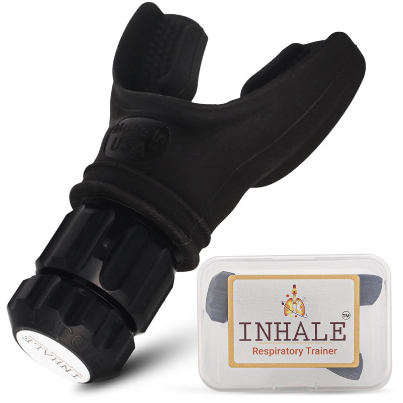Inhale Respiratory Trainer Compact Lung Exercise Device with High Grade Silicone Carrying Case Included Breath Trainer with Adjustable Resistance Portable Easy to Clean