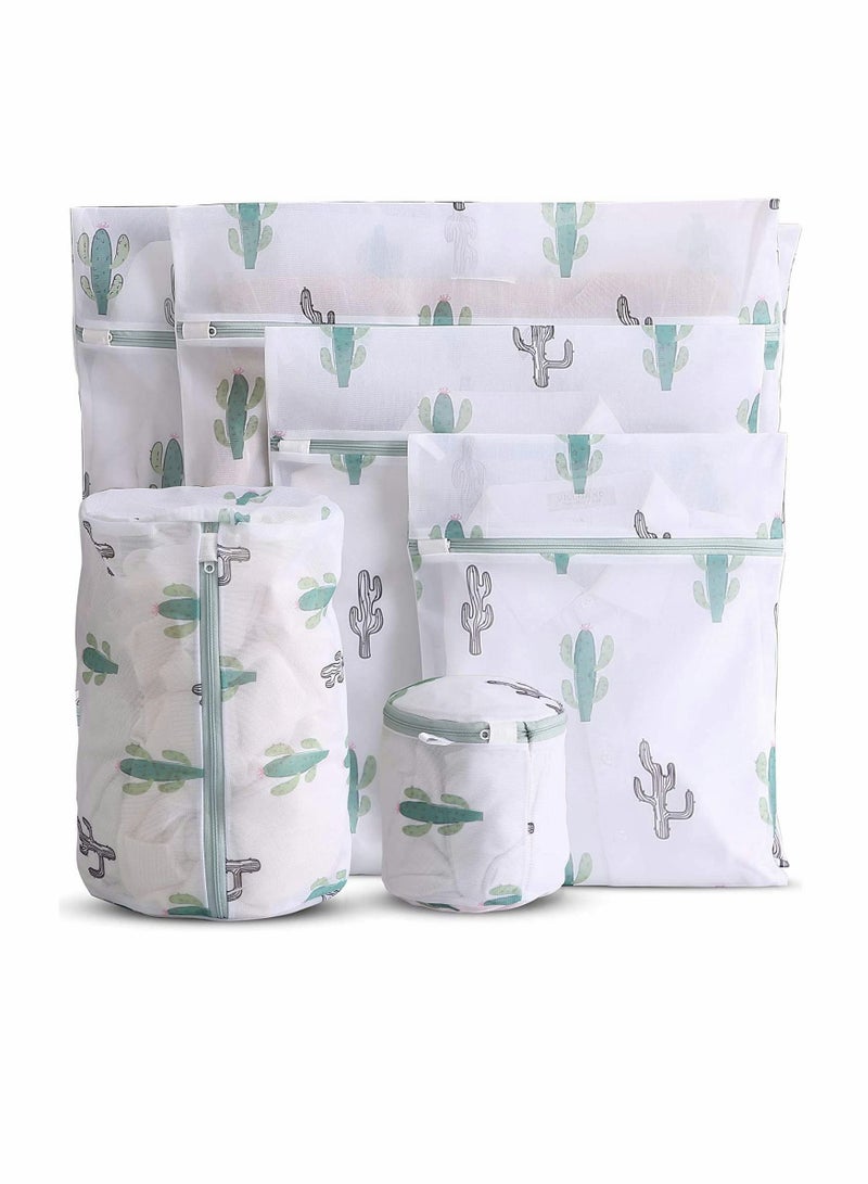 Y&D Laundry Bags, 6 Pcs Reusable Mesh with Premium Zipper, Cute Prints Travel Storage Organize Bag, for Laundry, Blouse, Bra, Hosiery, Stocking, Underwear, Lingerie, Shoe (Cactus)🌵【Protective clothing】O  - Image 1