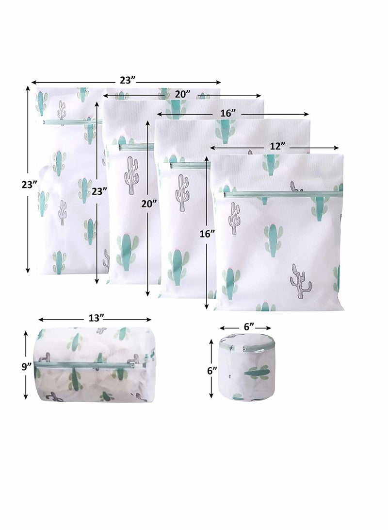 Y&D Laundry Bags, 6 Pcs Reusable Mesh with Premium Zipper, Cute Prints Travel Storage Organize Bag, for Laundry, Blouse, Bra, Hosiery, Stocking, Underwear, Lingerie, Shoe (Cactus)🌵【Protective clothing】O  - Image 2