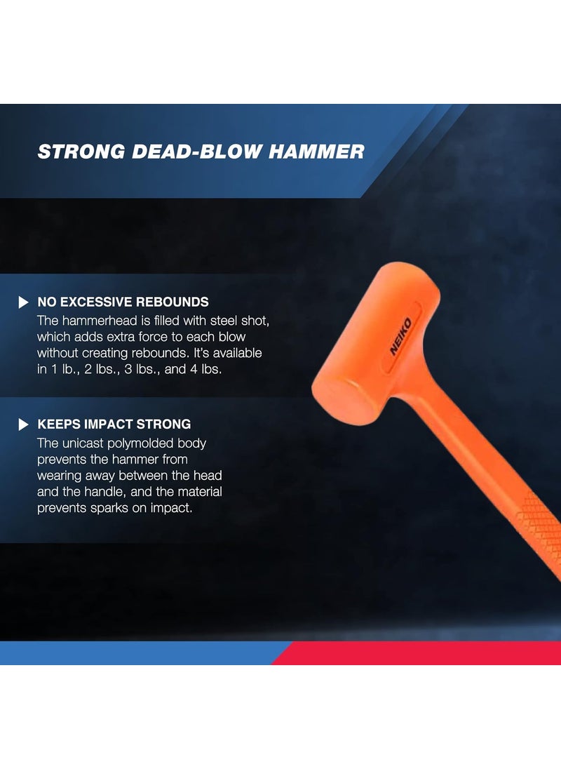 Neiko Neiko 02849A 4 Lb Dead Blow Hammer, Neon Orange | Unibody Molded | Checkered Grip | Spark and Rebound Resistant  - Image 2