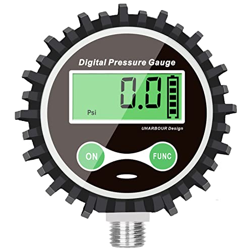 Uharbour Digital Air Pressure Gauge with 1/4'' NPT Bottom Connector and Rubber Protector, 5-200psi Tire Pressure Gauge, Accuracy 1% F.S. - Image 1