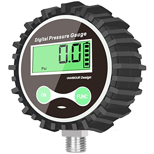 Uharbour Digital Air Pressure Gauge with 1/4'' NPT Bottom Connector and Rubber Protector, 5-200psi Tire Pressure Gauge, Accuracy 1% F.S. - Image 2