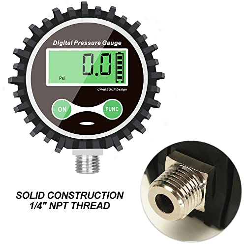 Uharbour Digital Air Pressure Gauge with 1/4'' NPT Bottom Connector and Rubber Protector, 5-200psi Tire Pressure Gauge, Accuracy 1% F.S. - Image 5
