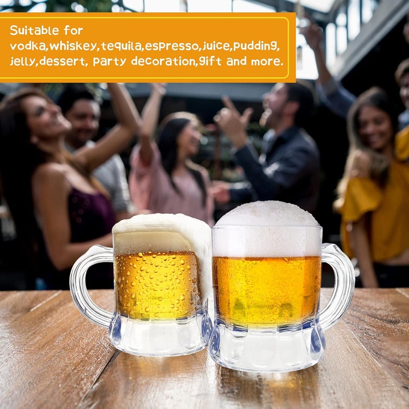 Irrmshr 30 Pcs Mini Plastic Beer Mugs, 1 oz Clear Plastic Shot Glasses with Handles, Reusable Beer Stein Tasting Glasses for Drinking, Festival, Party, BBQ - Image 5