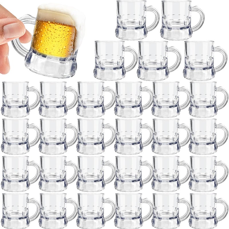 Irrmshr 30 Pcs Mini Plastic Beer Mugs, 1 oz Clear Plastic Shot Glasses with Handles, Reusable Beer Stein Tasting Glasses for Drinking, Festival, Party, BBQ - Image 1