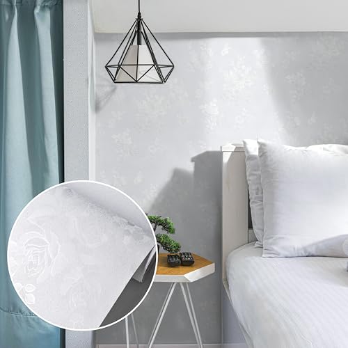 Lativo White Wallpaper Silk Embossed Floral White 393inL 17.7inWContact Paper for Cabinets Furniture Textured Thicken Self Adhesive Wallpaper for Bedroom Flower Solid Contact Paper Vinyl Shelf Liner - Image 3