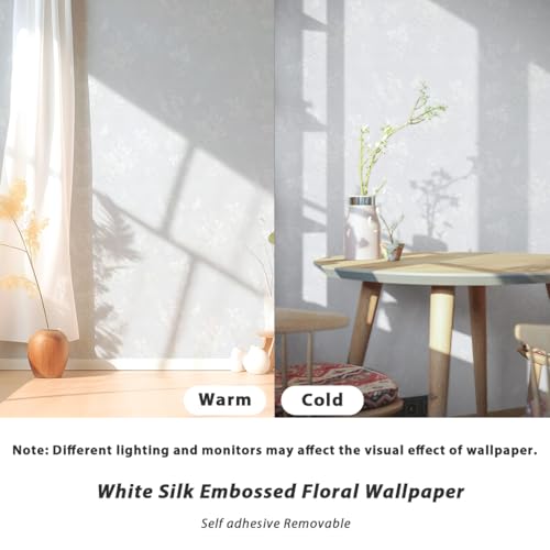 Lativo White Wallpaper Silk Embossed Floral White 393inL 17.7inWContact Paper for Cabinets Furniture Textured Thicken Self Adhesive Wallpaper for Bedroom Flower Solid Contact Paper Vinyl Shelf Liner - Image 5