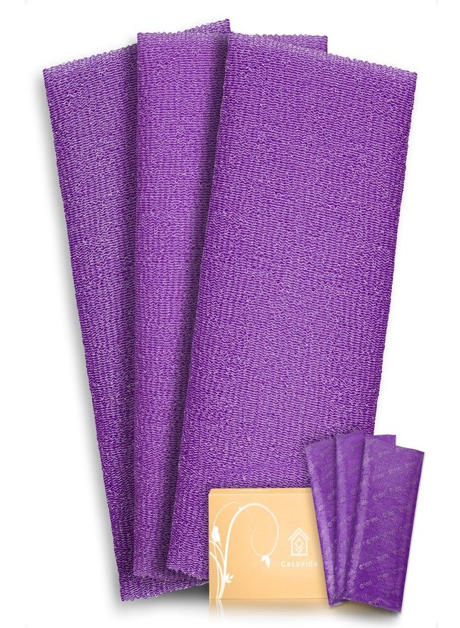 CasaVida Exfoliating Washcloth Back Scrubber for Shower Exfoliating Body Scrubber Japanese Beauty African Net Sponge Bath Korean Loofah Towel Wash Cloth Body Scrub 3 Pack (Purple x 3) - Image 1