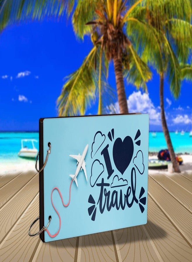 WallDaddy- Scrapbook Crafts (I Love Travel) Scrap Book | Wooden Photo Album | 40 Black Color Paper Size "22 X 16 cm" Wooden Photo Book | Memories Book | Photo Frame & Albums Large - Image 3