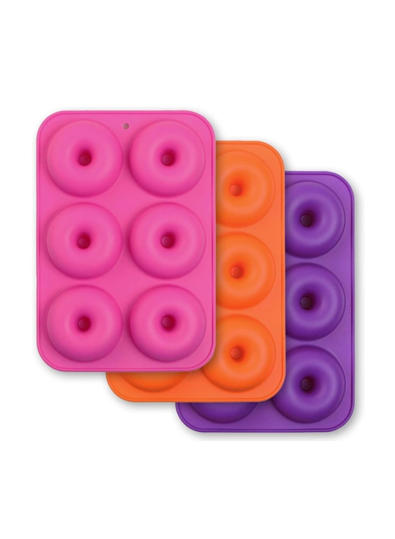 Oasisgalore 3 Pcs Silicone Donut Pan Molds, 6 Cavity Food Grade Non-Stick Baking Tray Maker Pan for Perfect Shaped Doughnuts Cake Biscuit  - Image 1