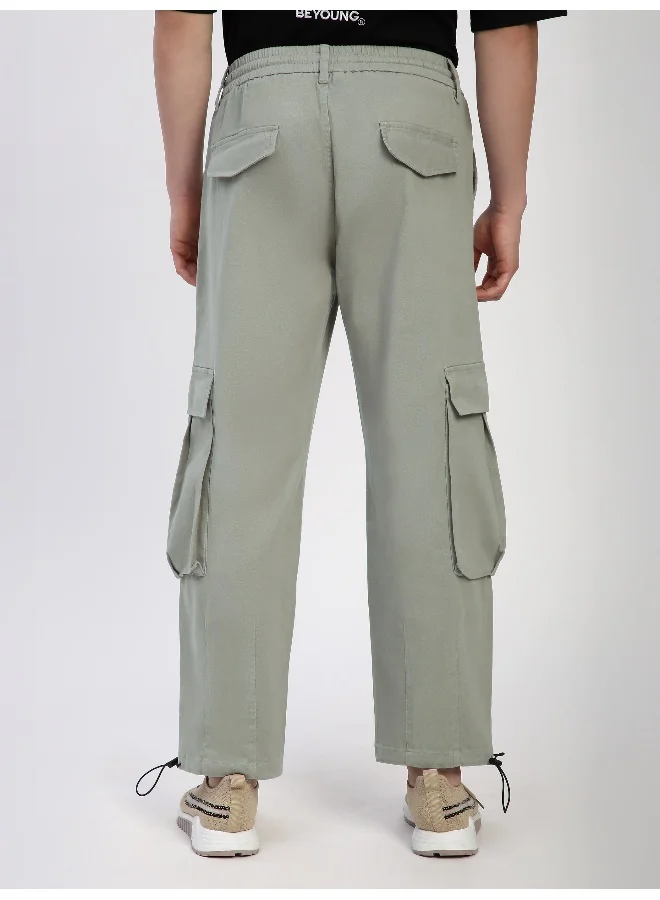 Beyoung Light Grey Dart Detailed Cargo Pants for men's