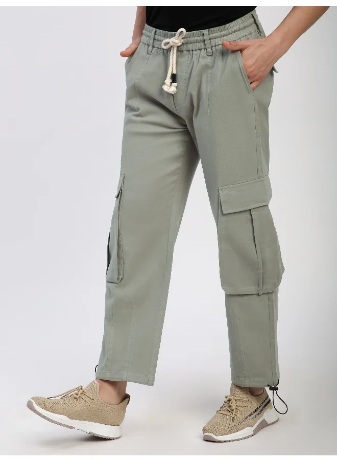 Beyoung Light Grey Dart Detailed Cargo Pants for men's