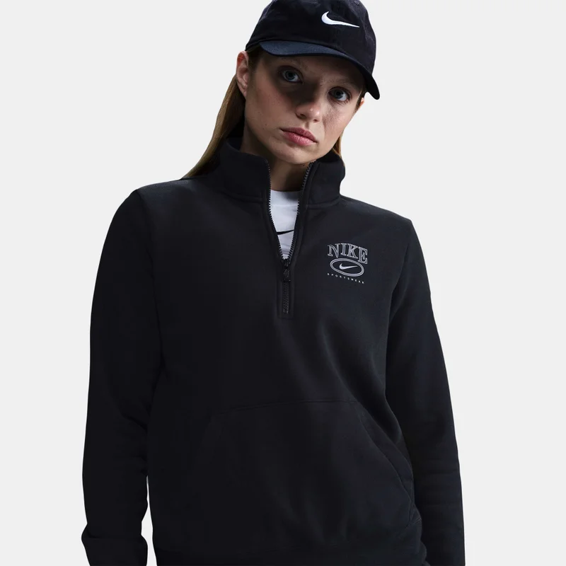 Nike Black Women's Sportswear Club Fleece 1/4-Zip Top for Women | Best Price UAE