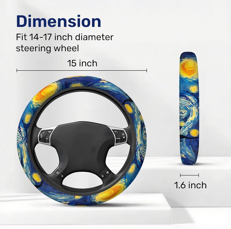GENANY Starry Night Art Steering Wheel Cover, Non Slip Polyester Car Wheel Protector for Car SUV Truck, Universal 15 Inch - Image 2
