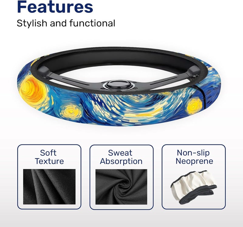GENANY Starry Night Art Steering Wheel Cover, Non Slip Polyester Car Wheel Protector for Car SUV Truck, Universal 15 Inch - Image 4
