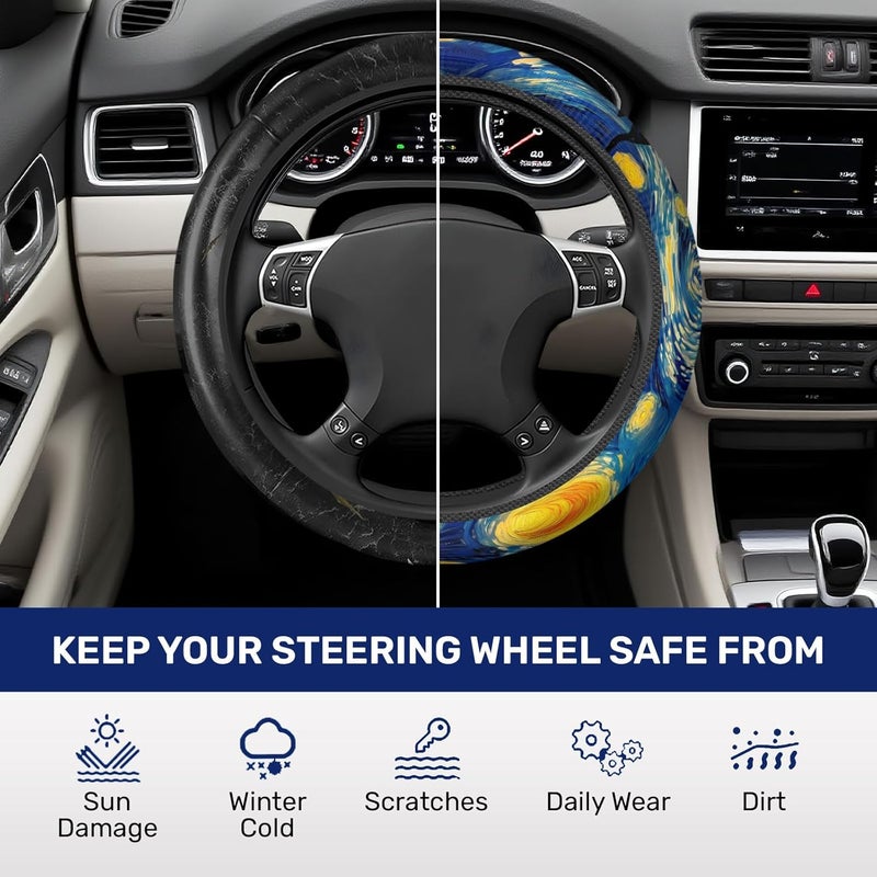 GENANY Starry Night Art Steering Wheel Cover, Non Slip Polyester Car Wheel Protector for Car SUV Truck, Universal 15 Inch - Image 5
