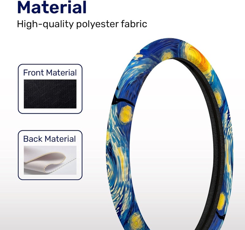 GENANY Starry Night Art Steering Wheel Cover, Non Slip Polyester Car Wheel Protector for Car SUV Truck, Universal 15 Inch - Image 3